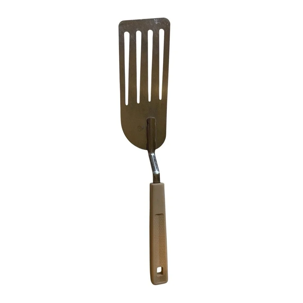 Vintage KOCO Stainless Slotted Spatula Flipper  w/Cream Plastic Handle 10